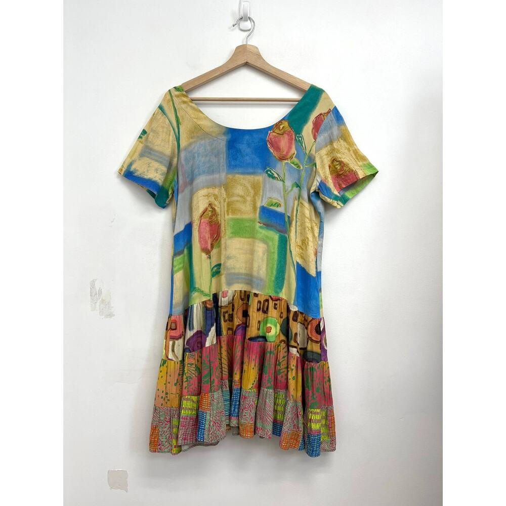 Jams World Hattie Dress Rosebud Print Tropical Hawaii Vacation Tiered Mini Small